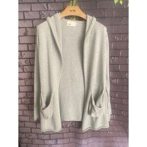 Anthropologie + Yoon Lagon Look Light Heather Gray Cotton Hooded Open Cardigan L